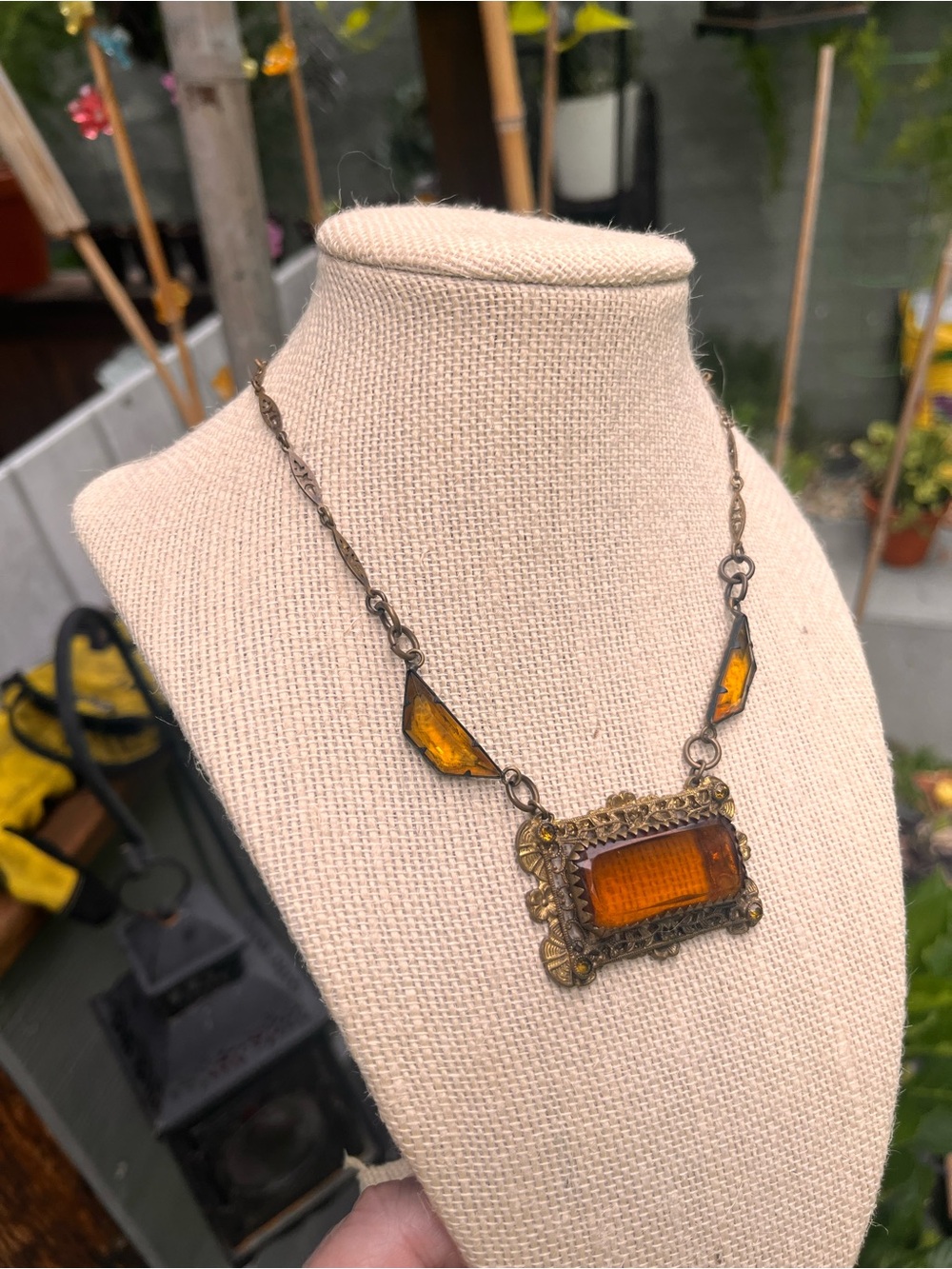 Reduced Vintage Edwardian Amber Glass Pendant Necklace - Women Jewelry - Picture 4 of 5
